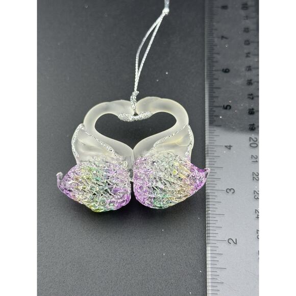 Vintage Hand Spun Glass Pair of Swans Ornament 2.5" 1990s Original Box - Picture 8 of 9
